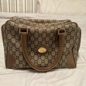 Gucci Plus Boston Bag Brown and Tan Monogram